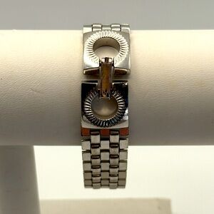 Vintage BRACELET LINKS Chain WIDE with O Silvertone METAL Fold Over Clasp 7 3/8"